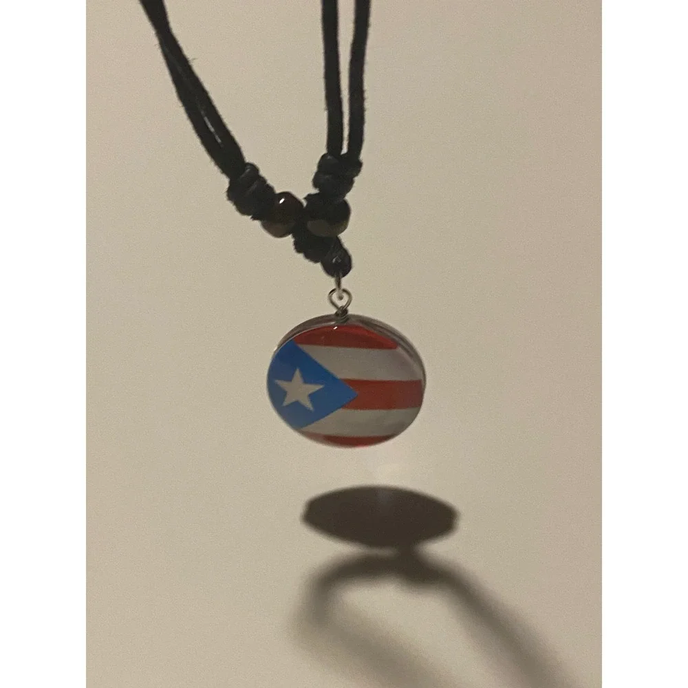 Puerto Rico Necklace with Flag Multicolor Boricua Heritage Pendant Black Cord